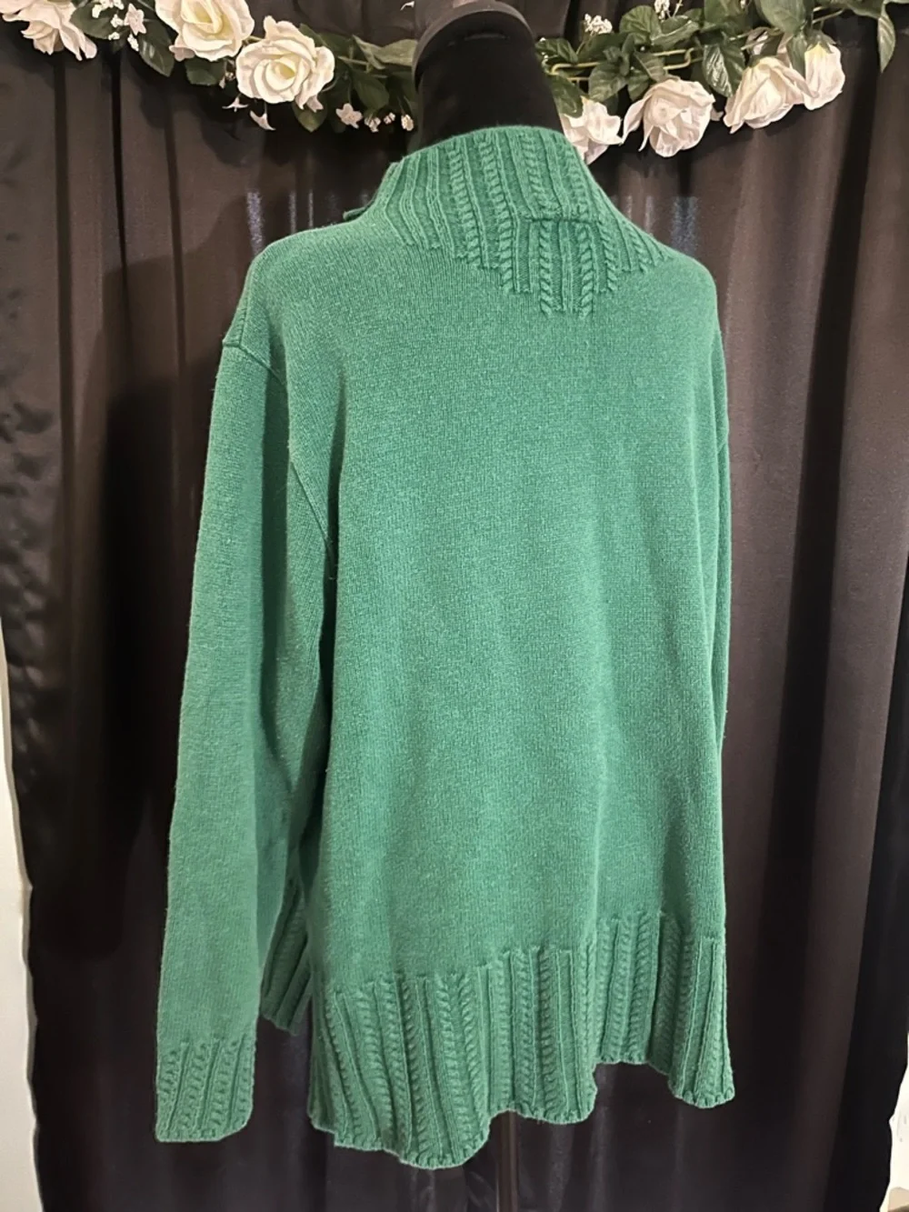 Coldwater Creek Women's Emerald Green Cable-Knit Half-Zip Sweater - Picture 4 of 4